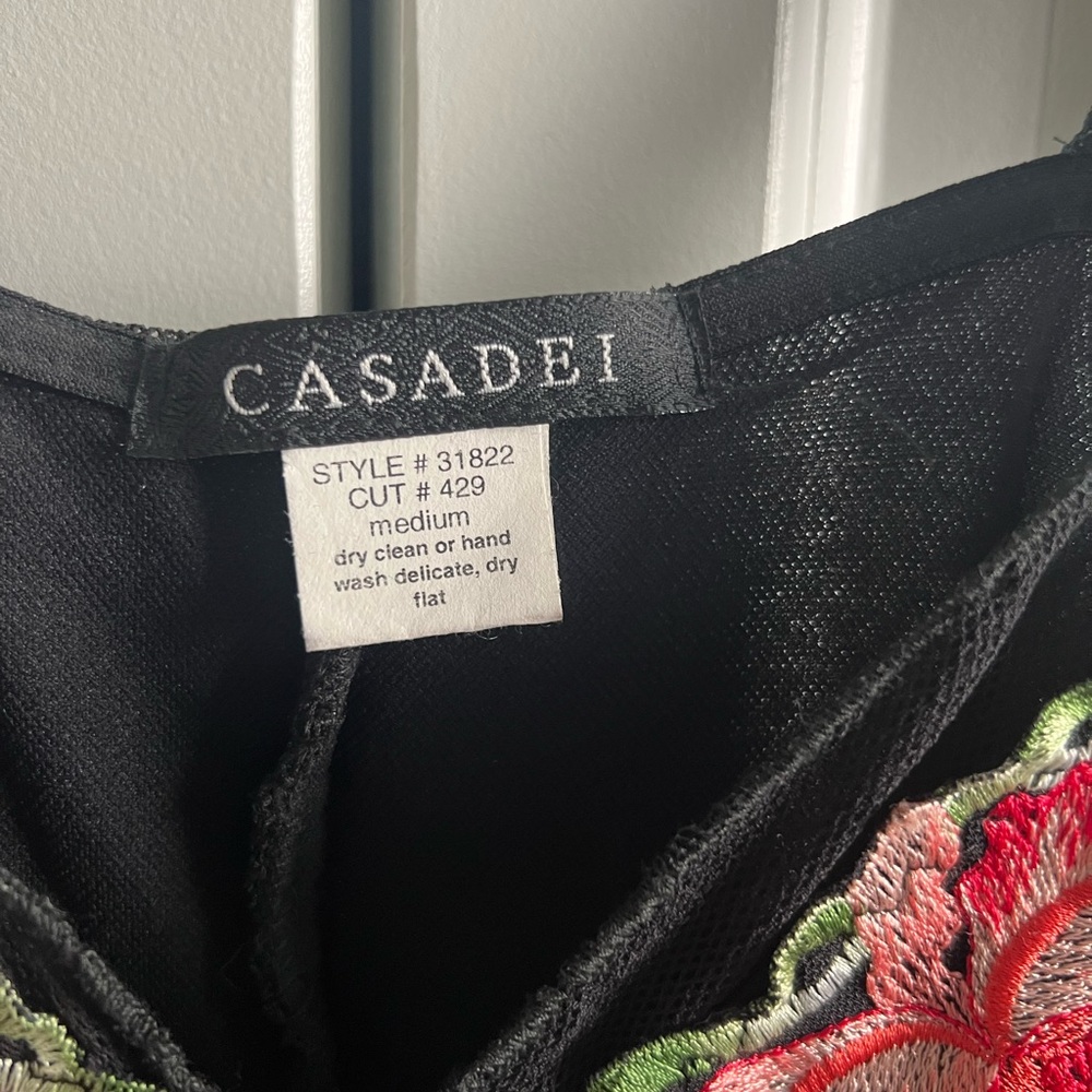Casadei Black Mesh Top with Red and Green Embroidery - Picture 6 of 6